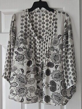 Rose + Olive Floral Boho Blouse Size L